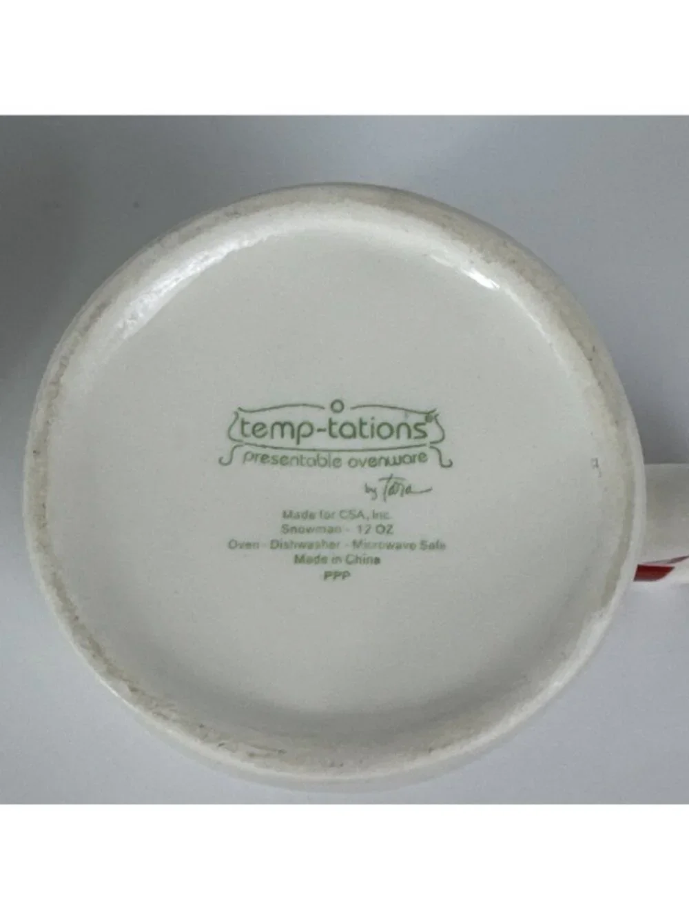 Temptations Snowman Green Hat Ceramic 12oz Mug holiday Christmas decor cup